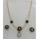 Tarangavi Copper Gold Plated Classic Pota Stone And Polki Kundan Necklace Set