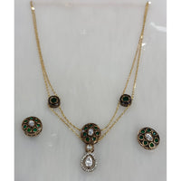 Tarangavi Copper Gold Plated Classic Pota Stone And Polki Kundan Necklace Set