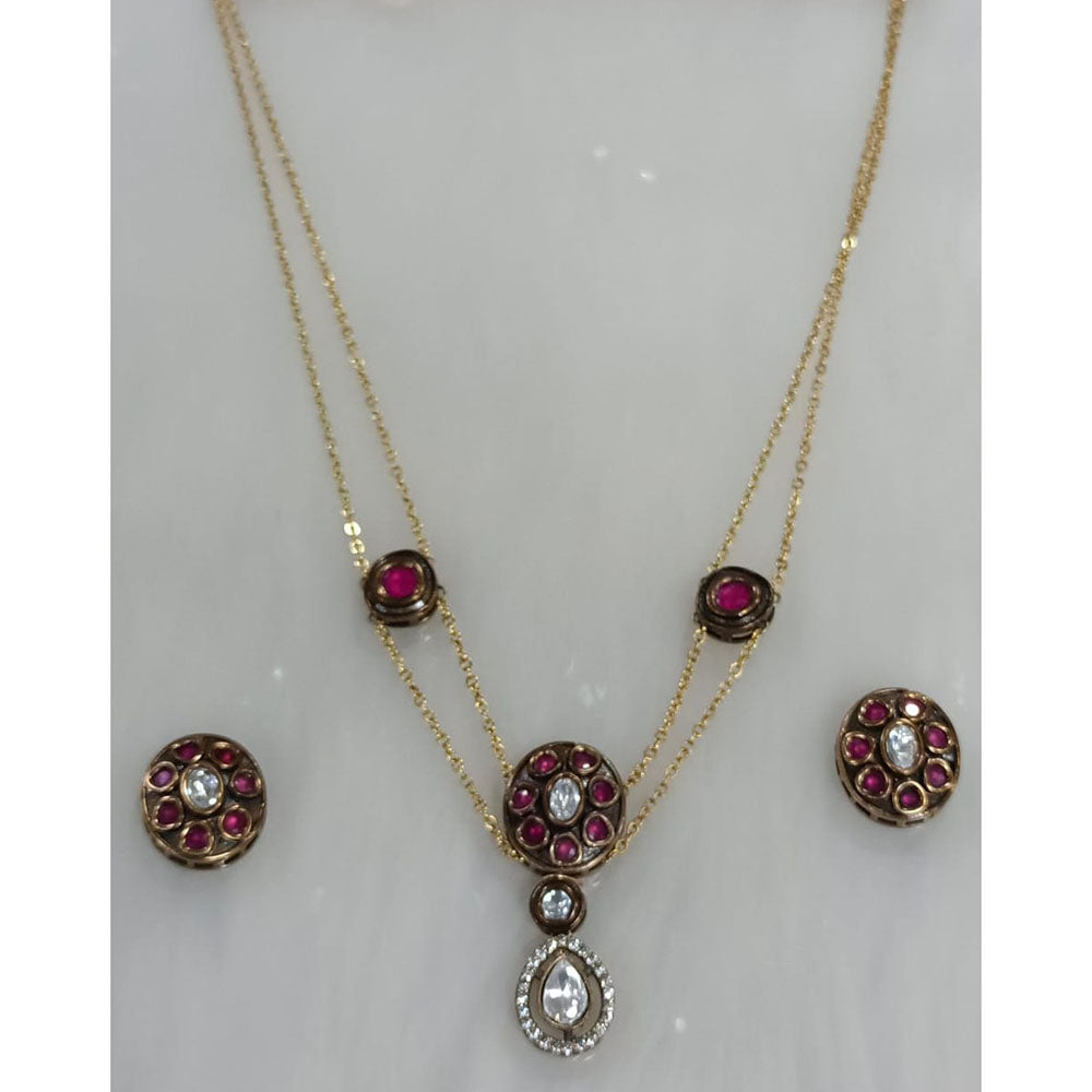 Tarangavi Copper Gold Plated Classic Pota Stone And Polki Kundan Necklace Set