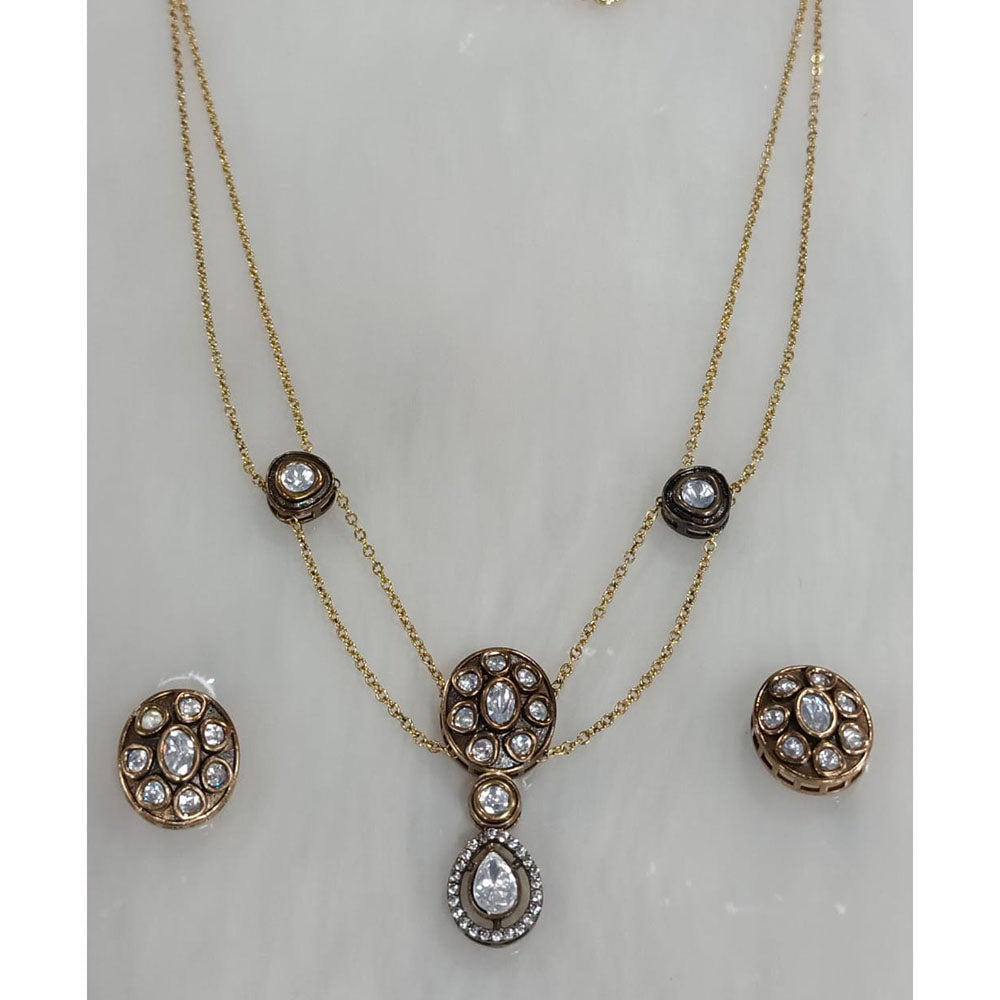 Tarangavi Copper Gold Plated Classic Pota Stone And Polki Kundan Necklace Set