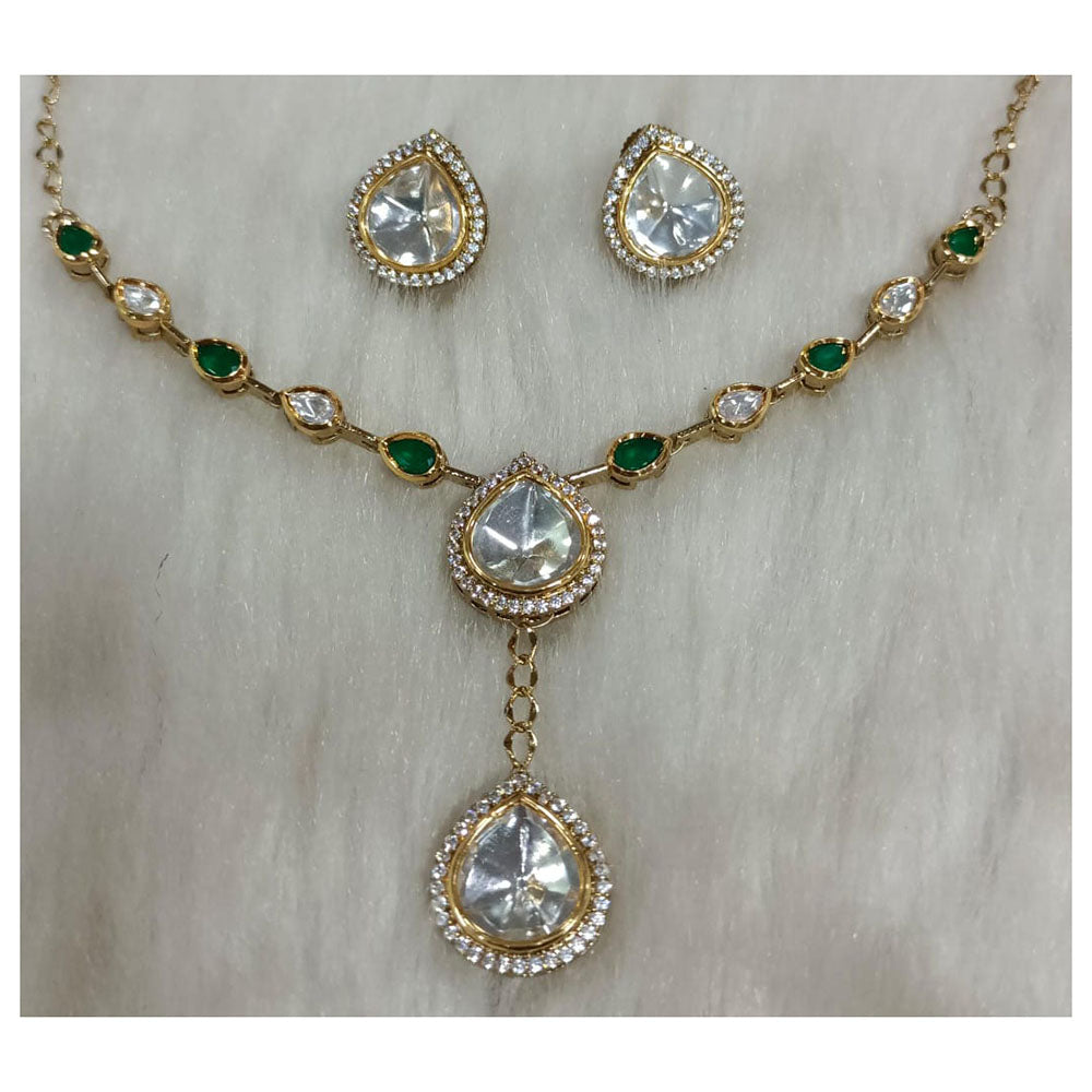 Tarangavi Copper Gold Plated Classic Pota Stone And Polki Kundan Necklace Set