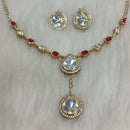 Tarangavi Copper Gold Plated Classic Pota Stone And Polki Kundan Necklace Set