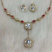 Tarangavi Copper Gold Plated Classic Pota Stone And Polki Kundan Necklace Set