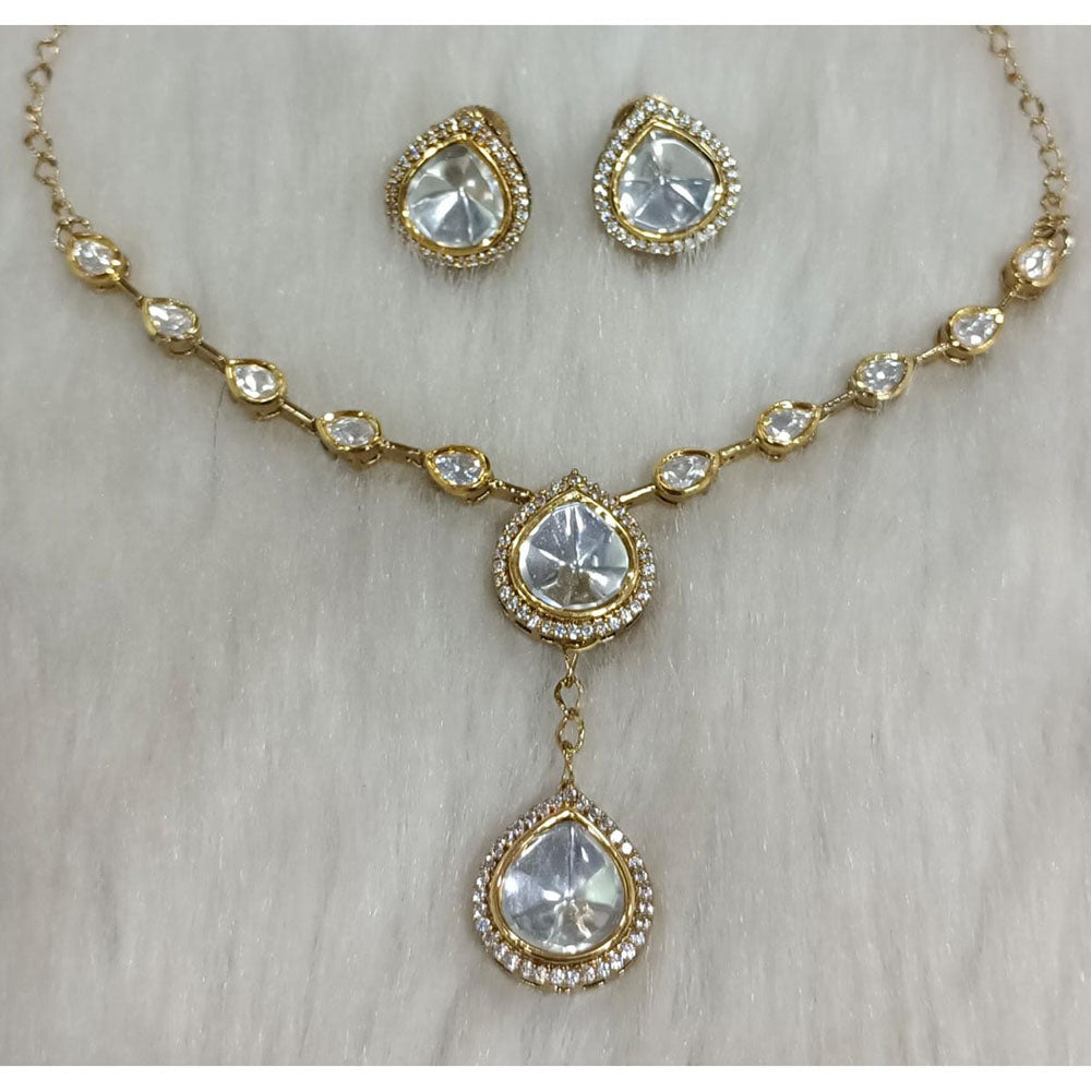 Tarangavi Copper Gold Plated Royal Polki Kundan Stone Necklace Set