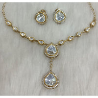 Tarangavi Copper Gold Plated Royal Polki Kundan Stone Necklace Set