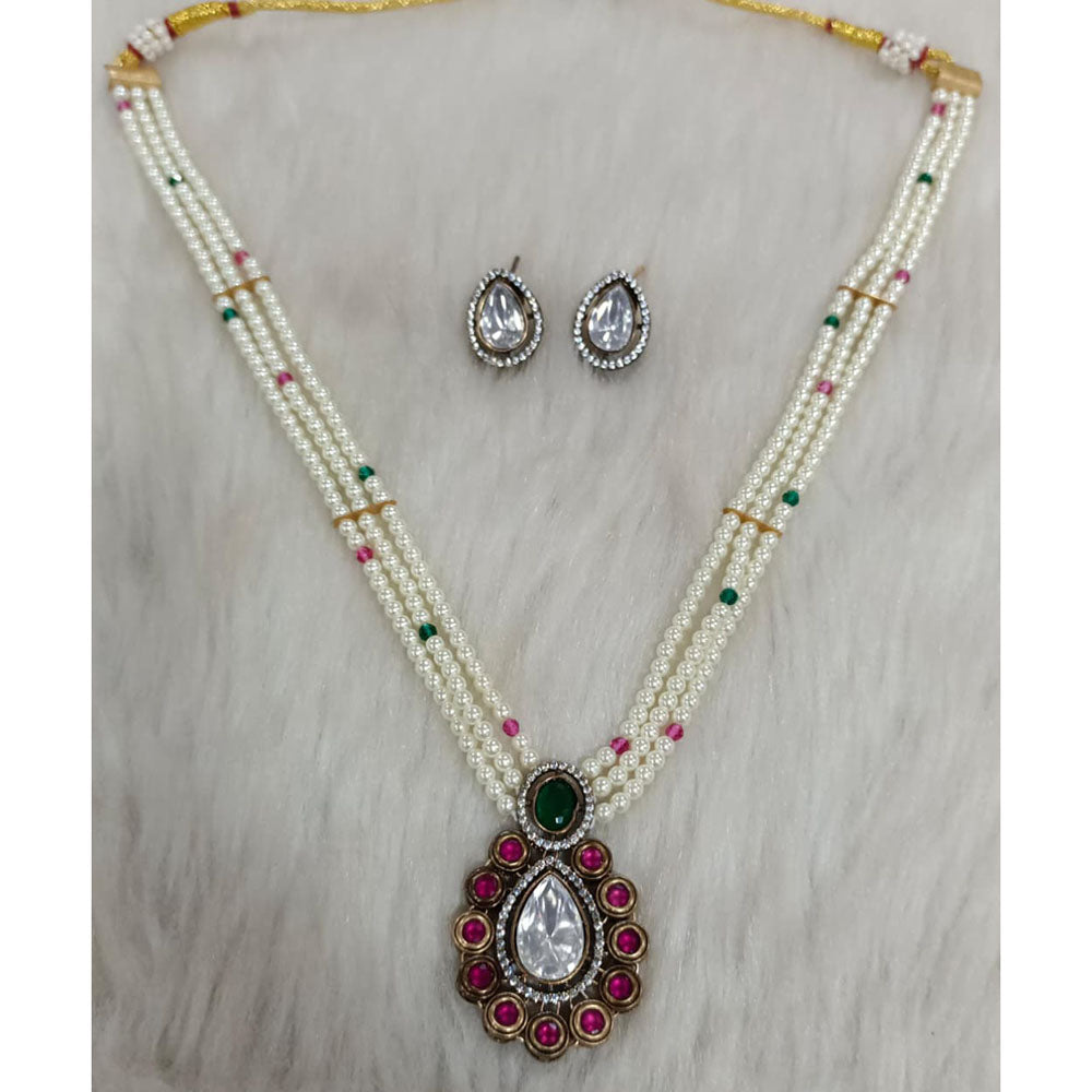 Tarangavi Copper Gold Plated Royal Polki Kundan Stone And Pearl Necklace Set