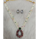 Tarangavi Copper Gold Plated Royal Polki Kundan Stone And Pearl Necklace Set