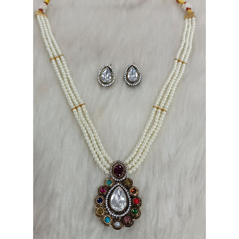 Tarangavi Copper Gold Plated Royal Polki Kundan Stone And Pearl Necklace Set