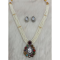 Tarangavi Copper Gold Plated Royal Polki Kundan Stone And Pearl Necklace Set