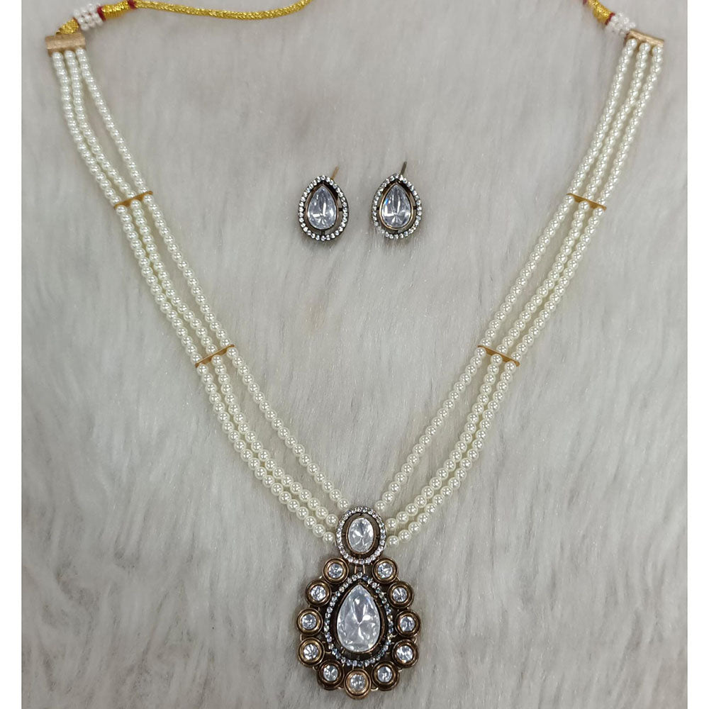 Tarangavi Copper Gold Plated Royal Polki Kundan Stone And Pearl Necklace Set