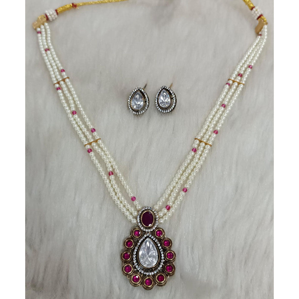 Tarangavi Copper Gold Plated Royal Polki Kundan Stone And Pearl Necklace Set
