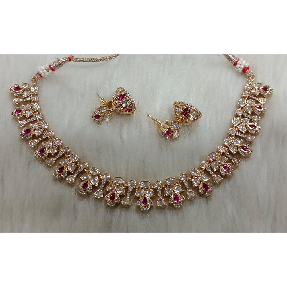 Tarangavi Copper Gold Plated Royal Polki Kundan Stone Necklace Set