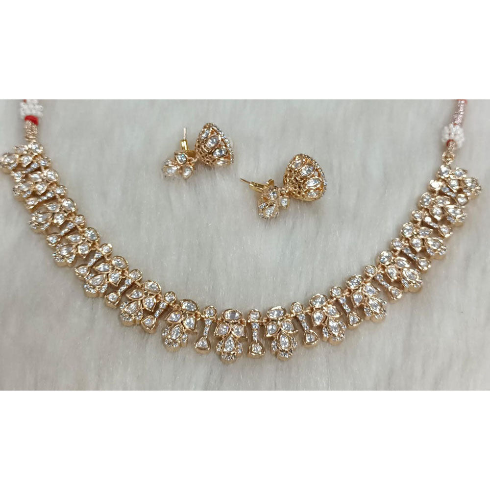 Tarangavi Copper Gold Plated Royal Polki Kundan Stone Necklace Set