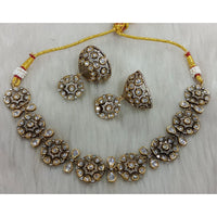 Tarangavi Copper Gold Plated Royal Polki Kundan Stone Necklace Set
