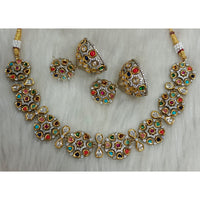 Tarangavi Copper Gold Plated Royal Polki Kundan Stone Necklace Set