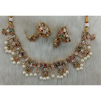 Tarangavi Copper Gold Plated Royal Polki Kundan Stone And Beads Necklace Set