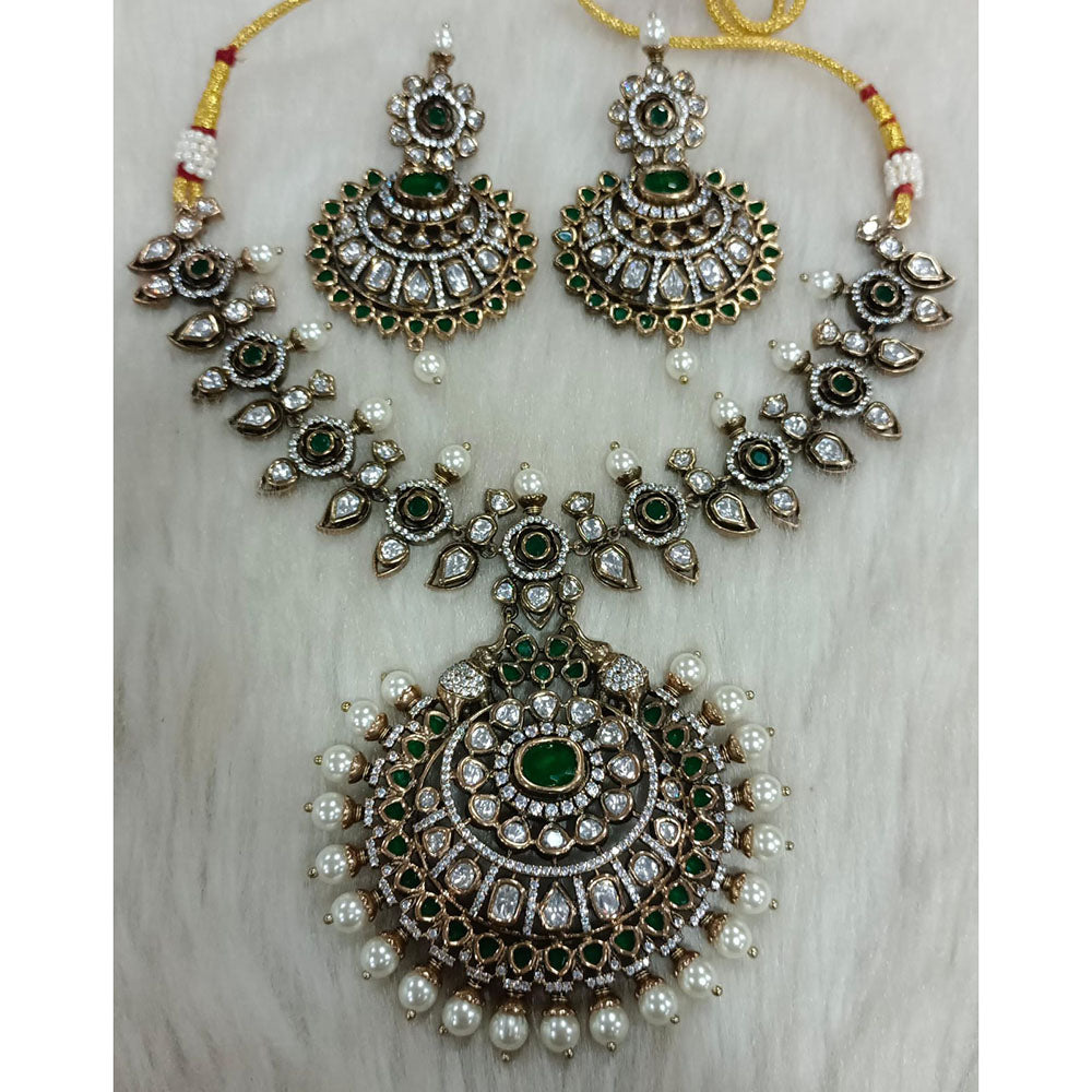 Tarangavi Copper Gold Plated Royal Polki Kundan Stone And Beads Necklace Set