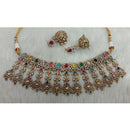 Tarangavi Copper Gold Plated Royal Polki Kundan Stone Necklace Set