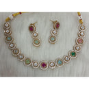 Tarangavi Copper Gold Plated Classic Pota Stone And Polki Kundan Necklace Set
