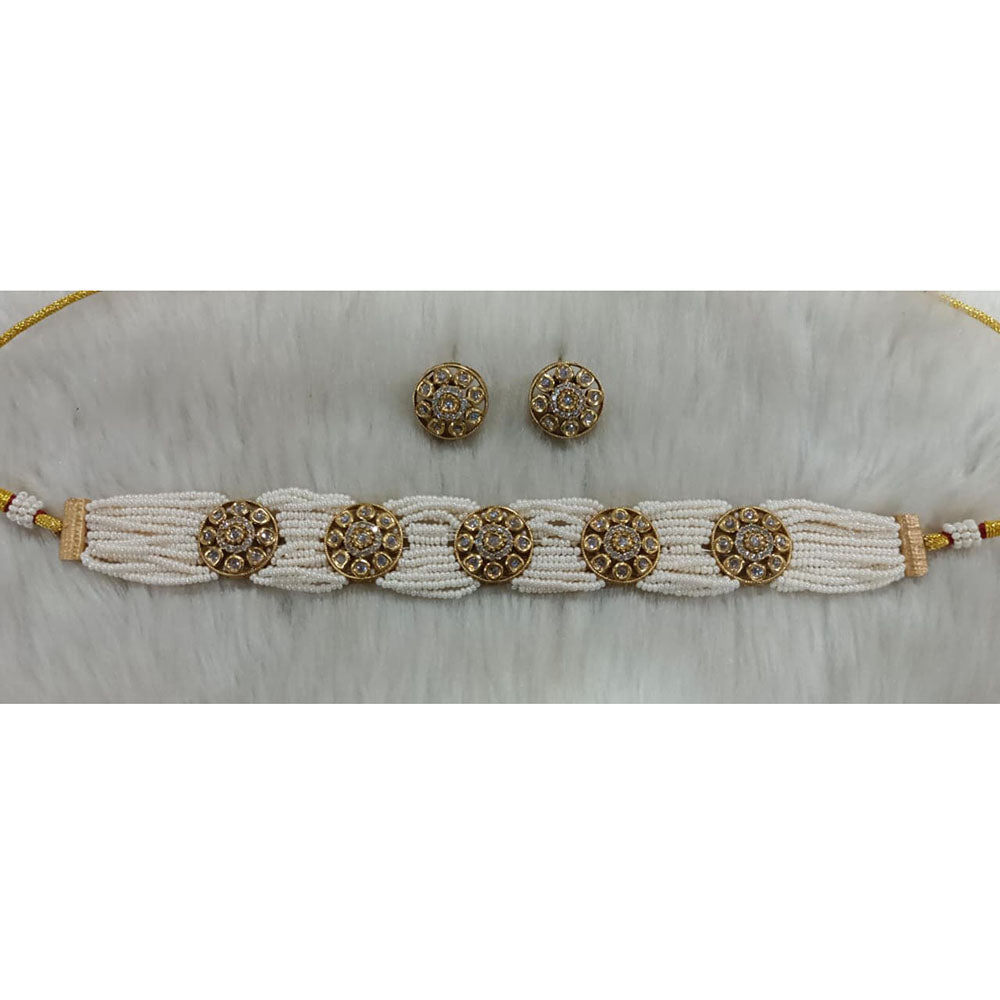 Tarangavi Copper Gold Plated Royal Polki Kundan Stone Choker Necklace Set