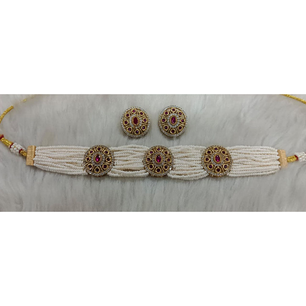 Tarangavi Copper Gold Plated Royal Polki Kundan Stone Choker Necklace Set
