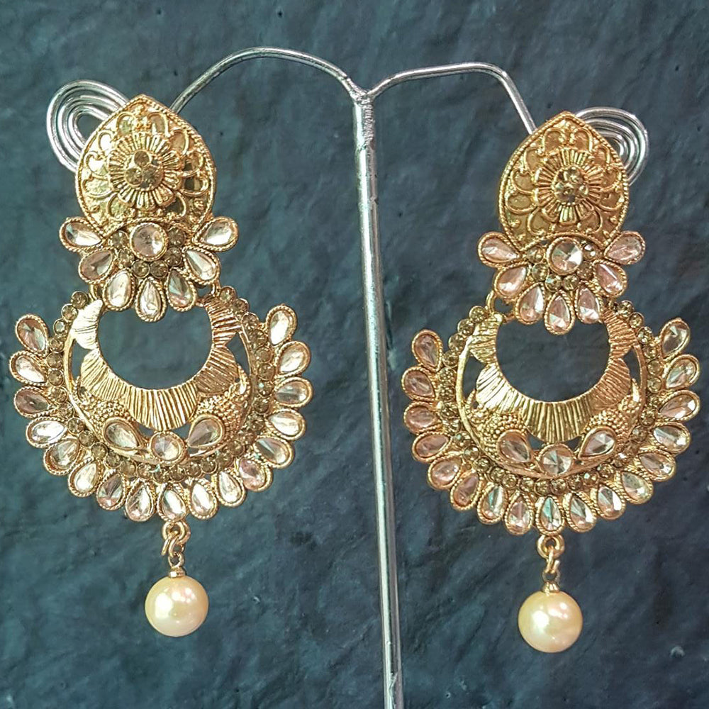 Shreeji Gold Plated Crystal Stone Dangler Earrings