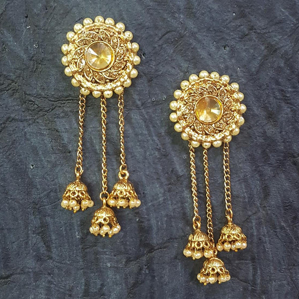 Bhavi Jewels Gold Plated Crystal Stone And Pearls Jhumki Earrings