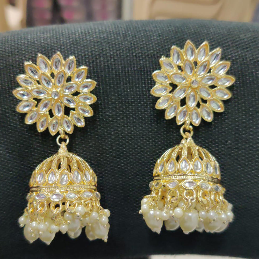 Shreeji Gold Plated Kundan Stone Jhumki Earrings