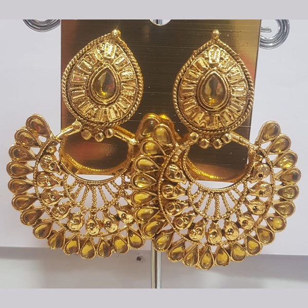 Shreeji Gold Plated Kundan Stone Dangler Earrings