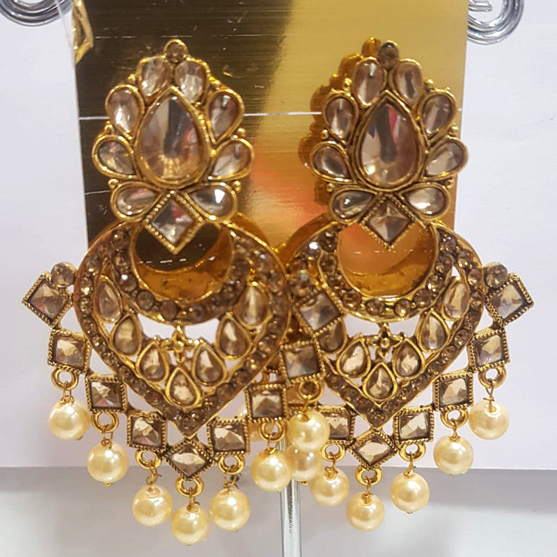 Shreeji Gold Plated Kundan Stone Dangler Earrings