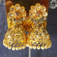 Shreeji Gold Plated Crystal Stone Jhumki Earrings