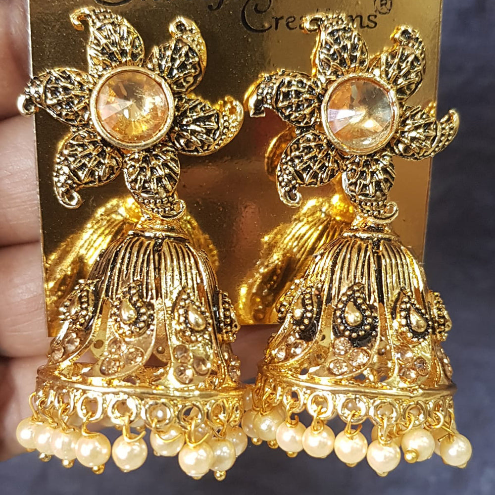 Shreeji Gold Plated Crystal Stone Jhumki Earrings