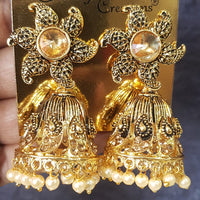 Shreeji Gold Plated Crystal Stone Jhumki Earrings