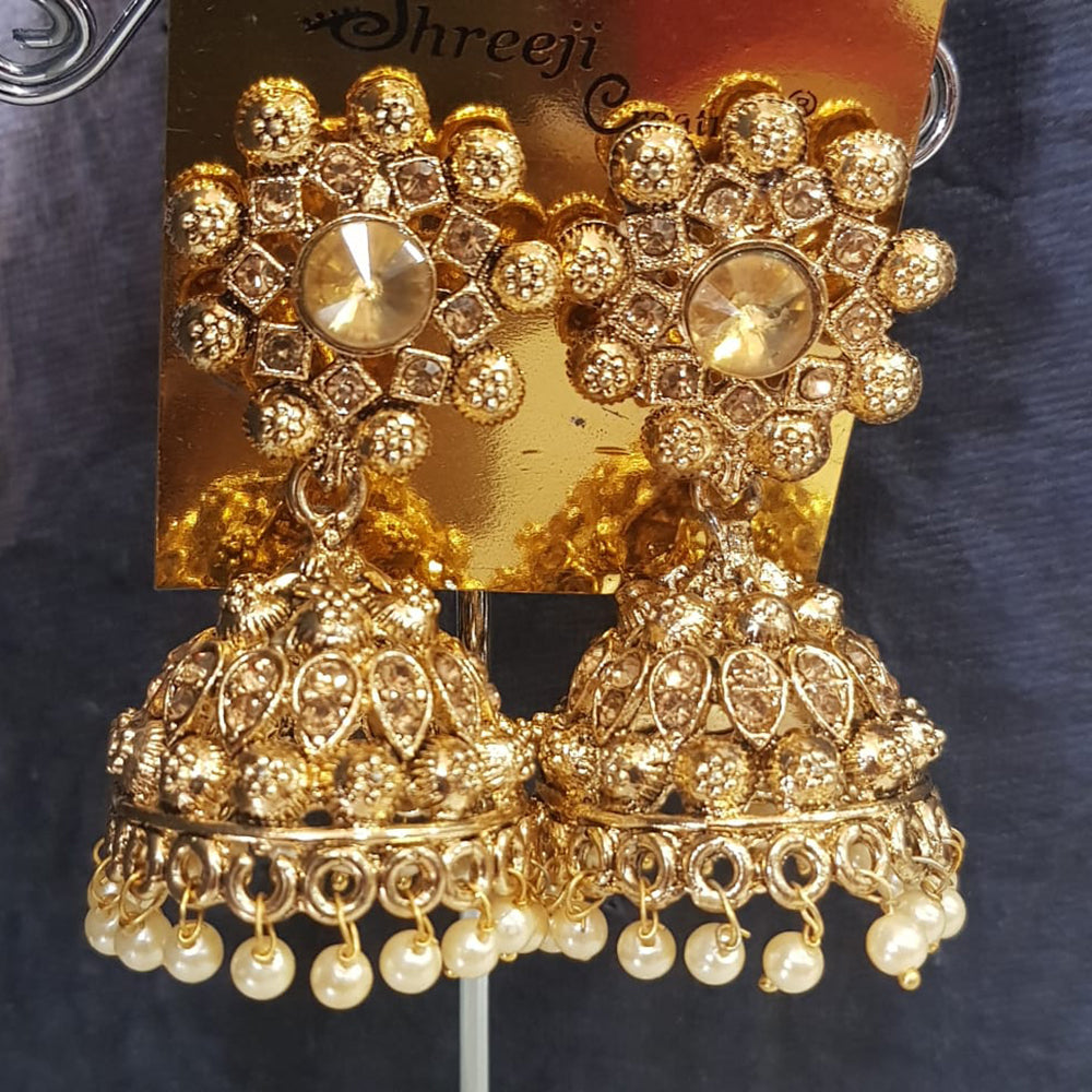 Shreeji Gold Plated Crystal Stone Jhumki Earrings