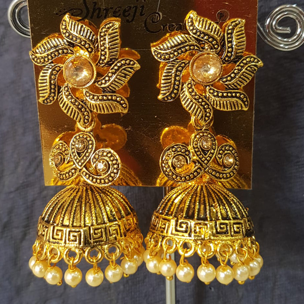 Shreeji Gold Plated Crystal Stone Jhumki Earrings