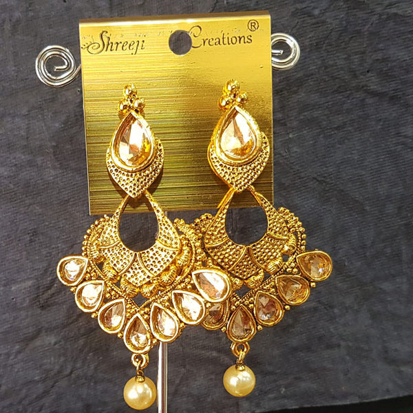 Shreeji Gold Plated Crystal  Stone Dangler Earrings