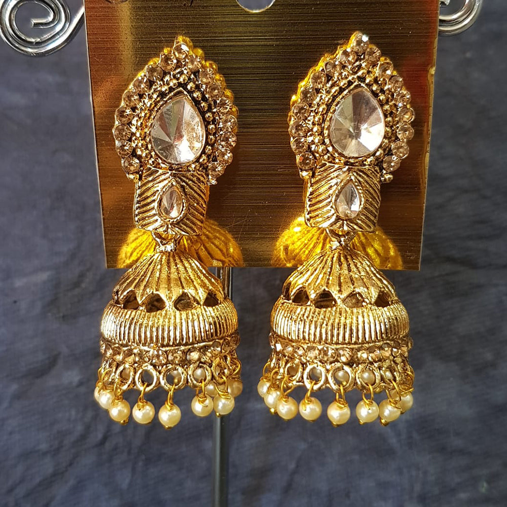 Shreeji Gold Plated Crystal Stone Jhumki Earrings