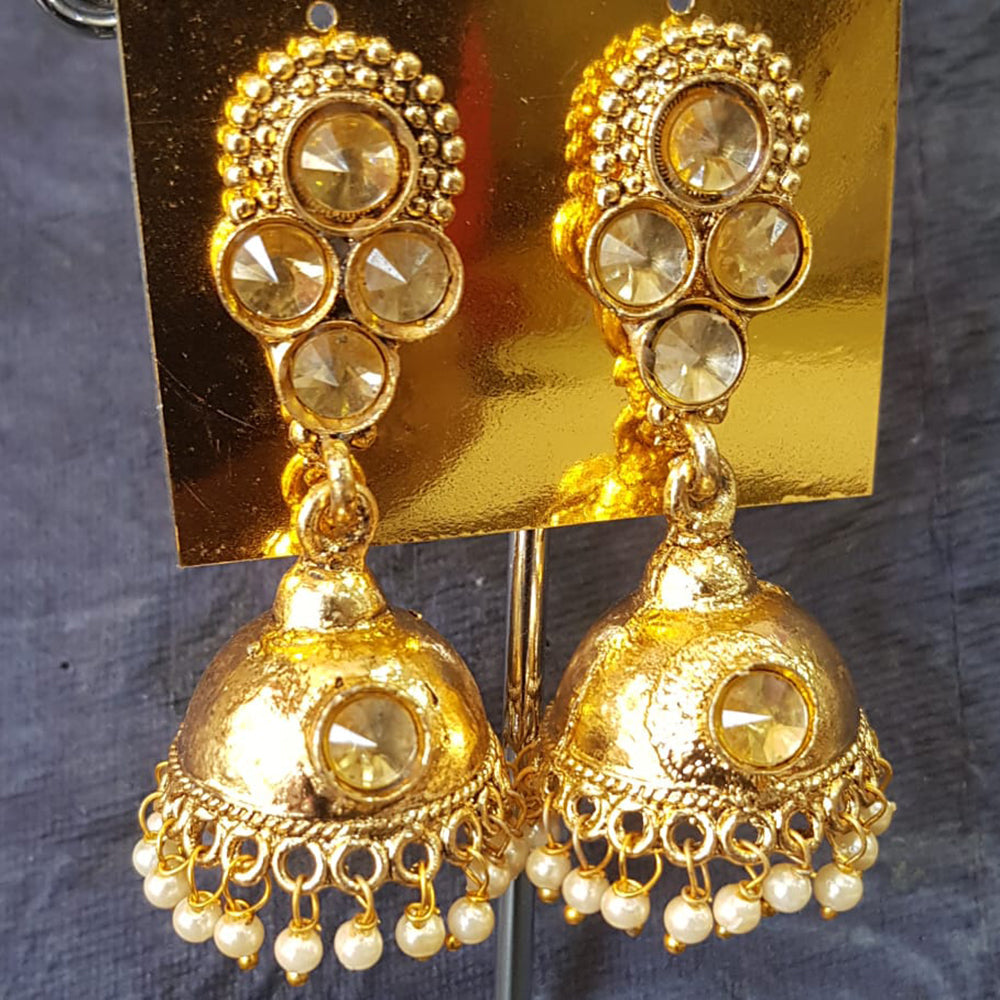 Shreeji Gold Plated Crystal Stone Jhumki Earrings