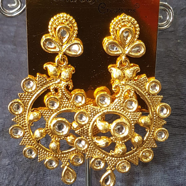 Shreeji Gold Plated Kundan  Stone Dangler Earrings