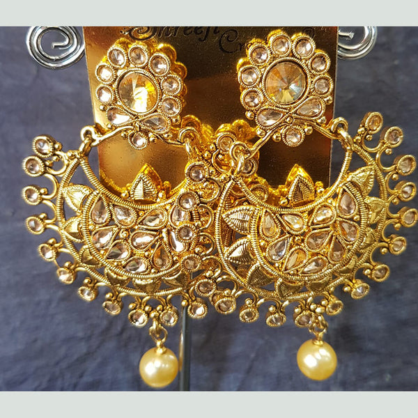 Shreeji Gold Plated Crystal  Stone Dangler Earrings