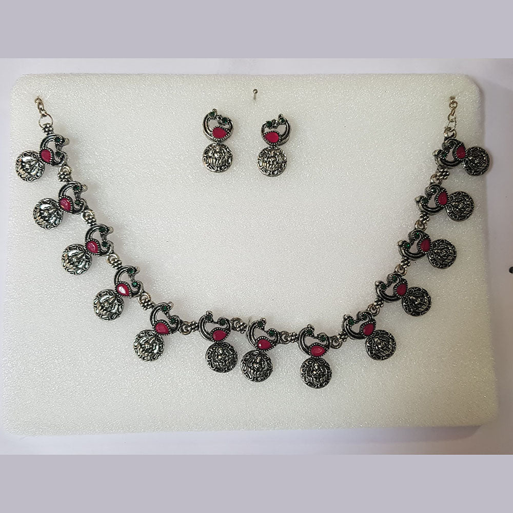 Shreeji Oxidised Plated Pota Stone Necklace Set