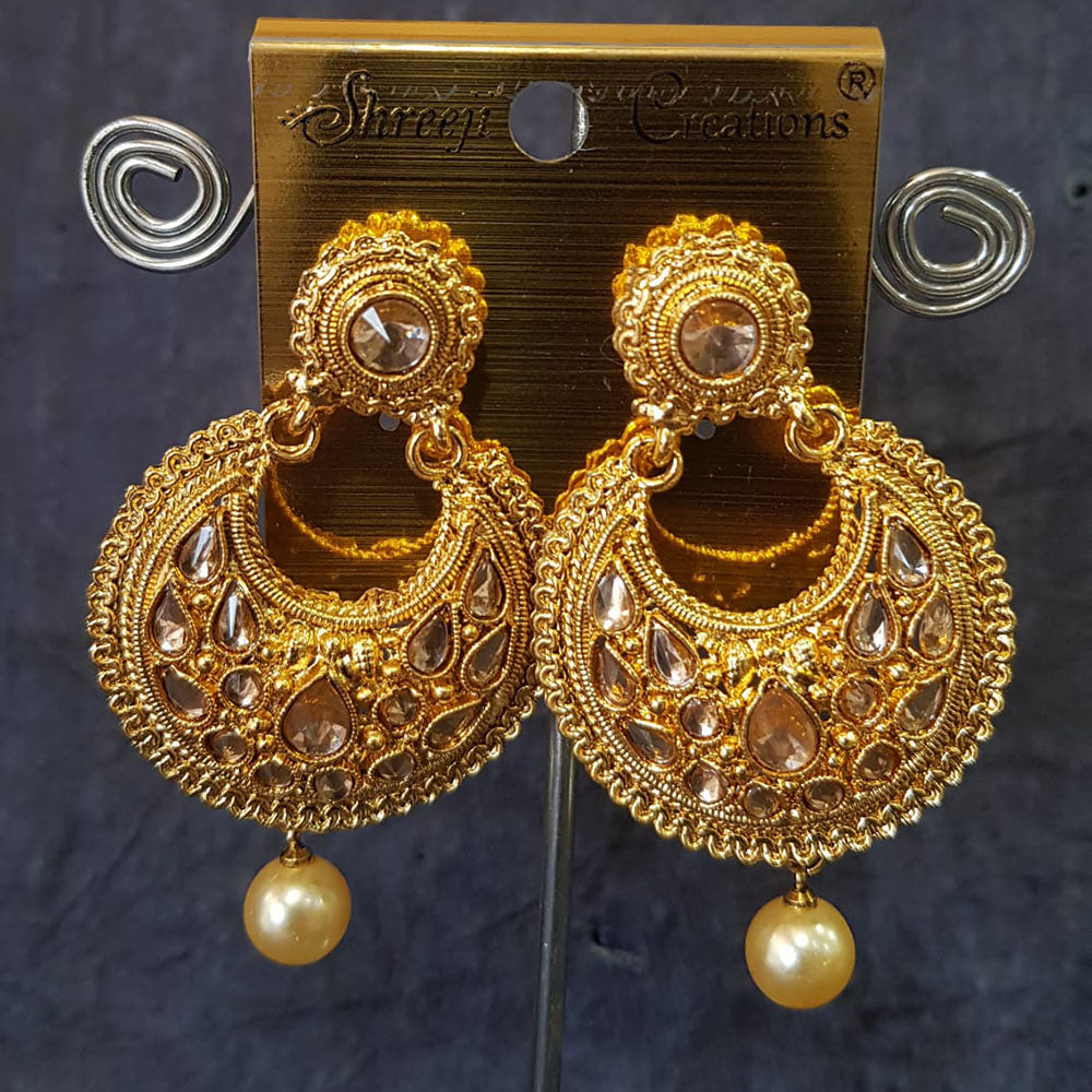 Shreeji Gold Plated Crystal Stone Dangler Earrings