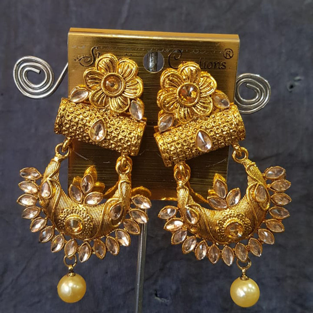 Shreeji Gold Plated Crystal Stone Dangler Earrings