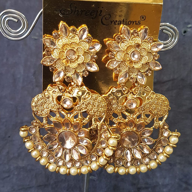 Shreeji Gold Plated Crystal Stone Dangler Earrings