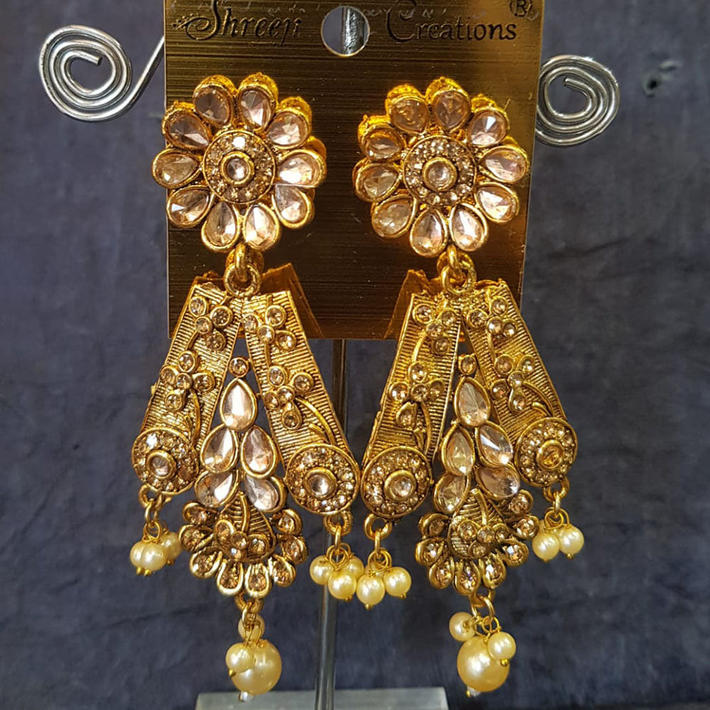 Shreeji Gold Plated Crystal Stone Dangler Earrings