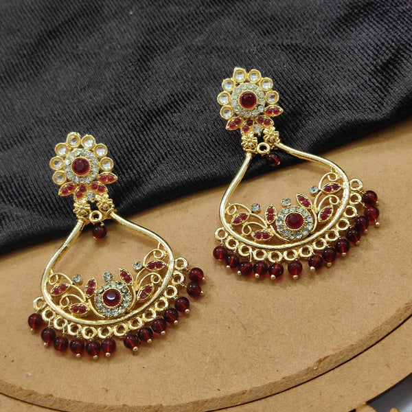 Bhavi Jewels Gold Plated Kundan Stone And Beads Dangler Earrings