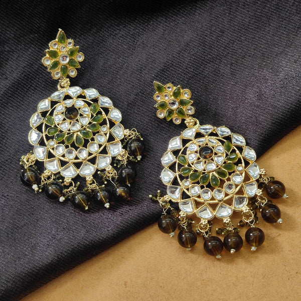 Bhavi Jewels Gold Plated Kundan Stone And Beads Dangler Earrings