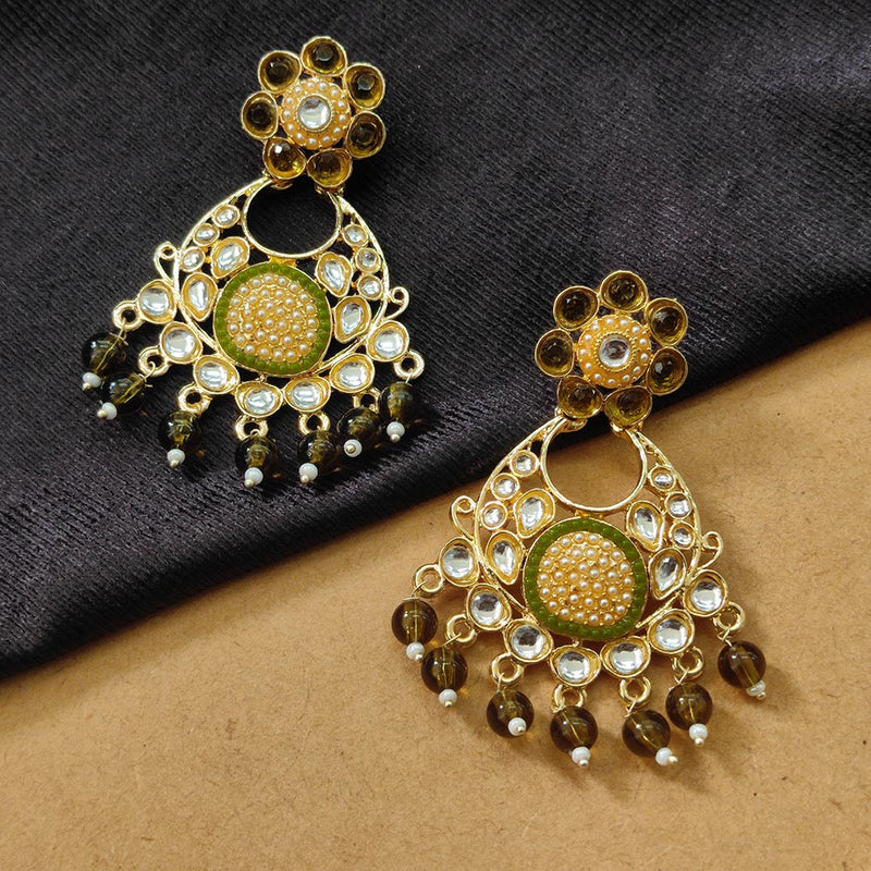 Bhavi Jewels Gold Plated Kundan Stone And Beads Dangler Earrings