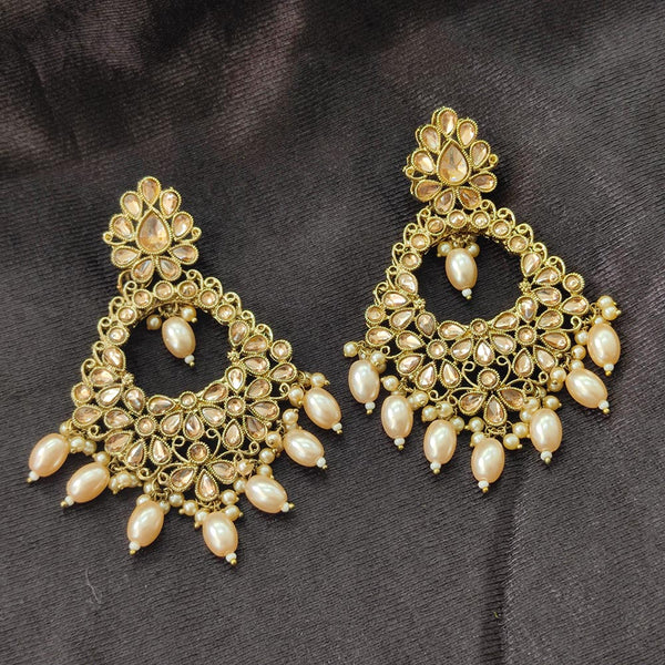 Bhavi Jewels Gold Plated Kundan Stone And Beads Dangler Earrings