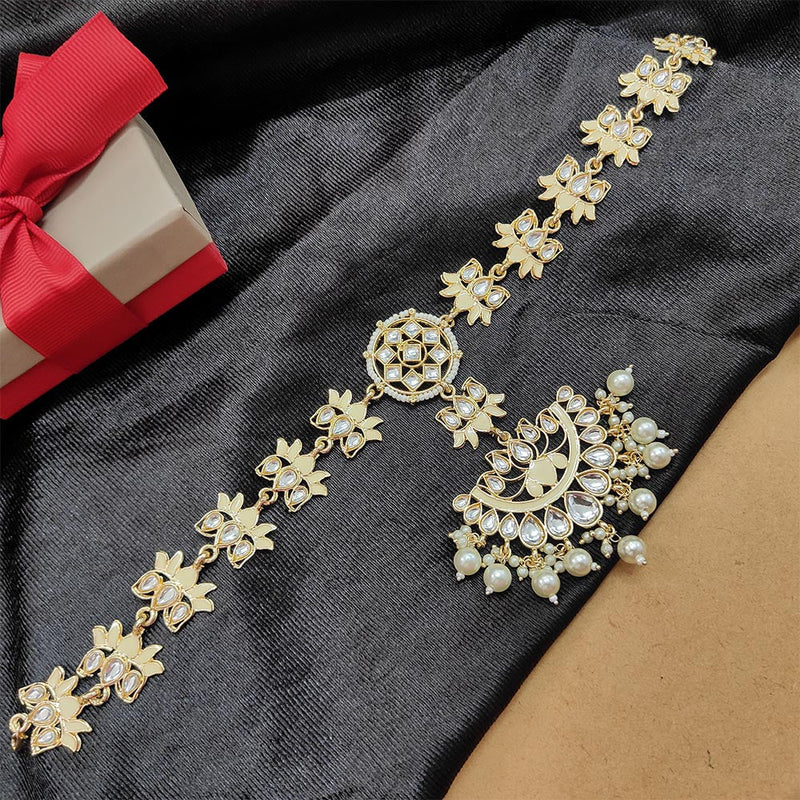 Darshana Jewels Gold Plated Kundan Stone And Pearl  Sheeshphool